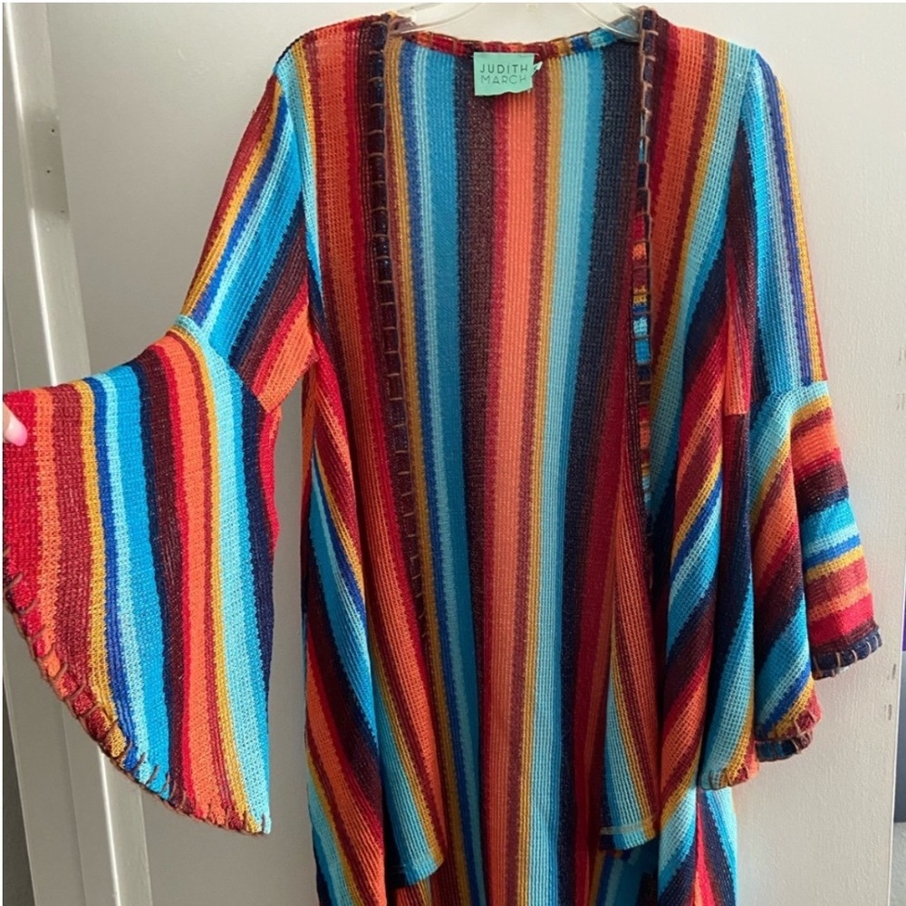 Judith March Women Striped‎ Bell Sleeve Open Front Cardigan Sweater Size S